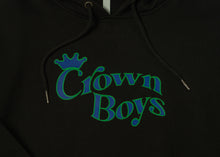 Load image into Gallery viewer, CROWN BOYS BLUE AND GREEN LOGO HOODIE
