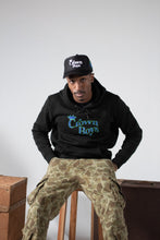 Load image into Gallery viewer, CROWN BOYS BLUE AND GREEN LOGO HOODIE
